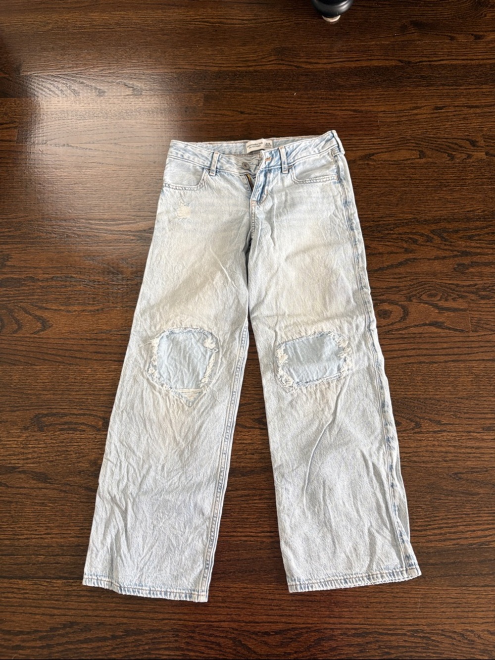 abercrombie kids Light Blue Distressed Straight-Leg Jeans